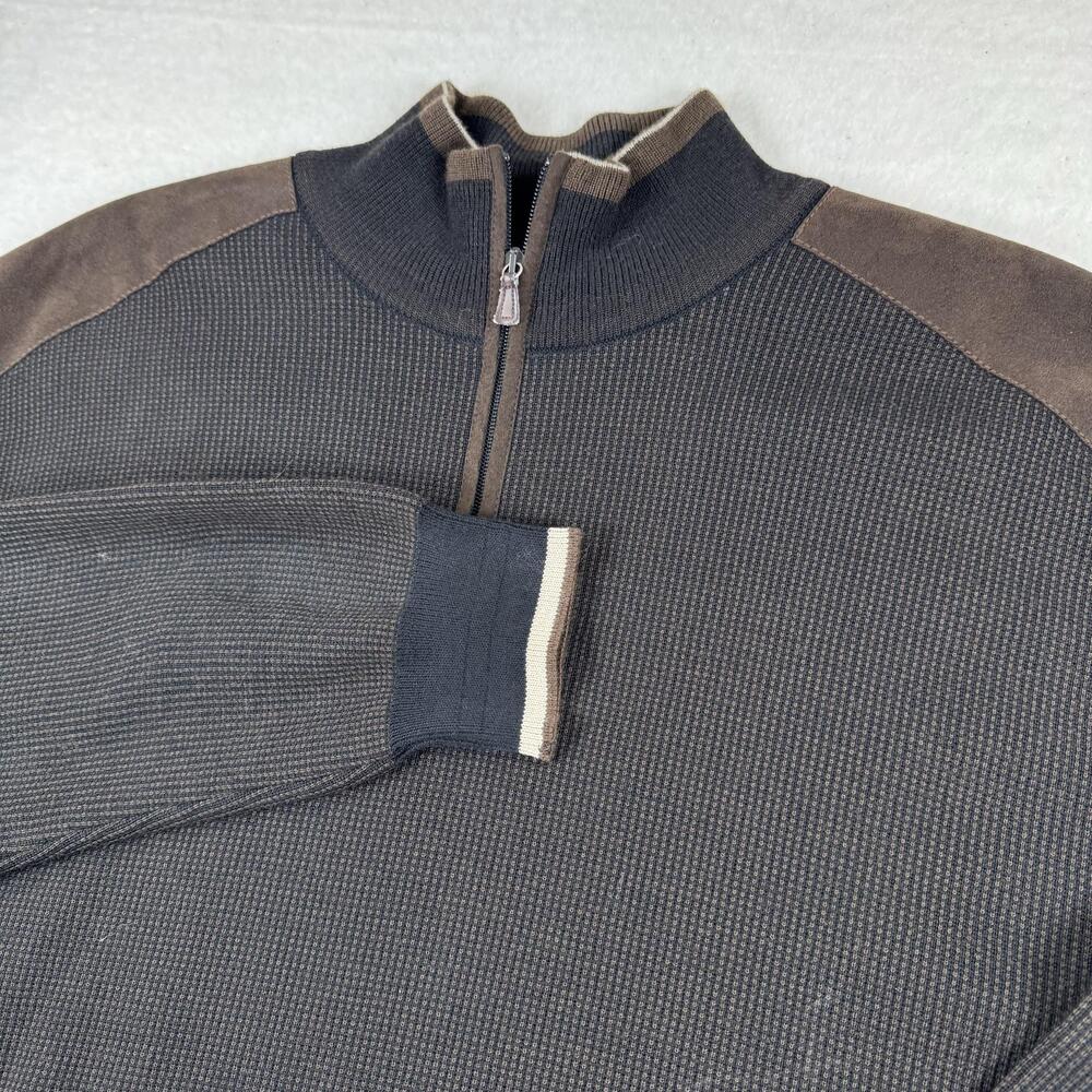 Marcello Sweater Mens Size XL Gray 1/4 Zip Mock Neck Waffle Knit Merino Wool